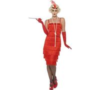 Smiffys Costume Flapper, rosso, abito lungo, fascia per capelli e guanti Halloween