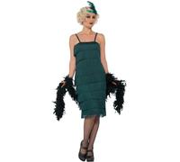 Smiffy's Costume Flapper Charleston – Vestito frange 1920s, abito lungo, fascia e guanti, Verde M