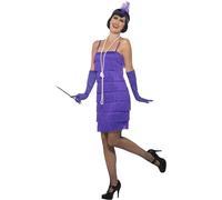 Smiffys Costume Flapper, viola, abito corto, fascia per capelli e guanti Halloween, Carnevale