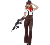 SMIFFYS Costume Gangster glam, bianco e rosso, con top, pantaloni, bretelle finte, cravatta e cappello Halloween