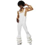 SMIFFYS Costume glam anni '70, Bianco, Camicia e salopette Halloween