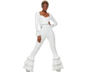 SMIFFYS Costume glam anni '70 deluxe, Bianco, Tuta a balze Halloween