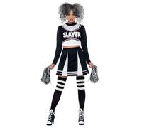 SMIFFYS Costume Gotico Cheerleader, Nero, con Frusta, Gonna & Pom Pom Halloween