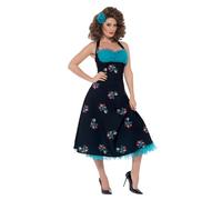 Smiffys Costume Grease Cha Cha DiGregorio, Nero, con abito con allacciatura al collo e clip per capelli