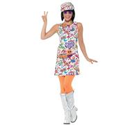 SMIFFYS Costume Groovy anni '60 da donna, multicolore, con vestito e cappello Halloween