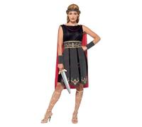 Smiffy's Costume Donna Guerriera romana, Nero, abito con mantella, bracciali e copricapo, Halloween