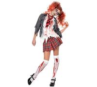 SMIFFYS Costume High School Horror Zombie Scolaro, Grigio, comprende Giacca, Camicia attaccata, Cravatta e Gonna Halloween