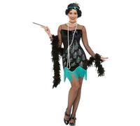 SMIFFYS Costume in stile flapper anni '20, Verde e blu, con abito e fascia