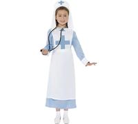 Smiffys Costume Infermiera Seconda guerra mondiale, azzurro, vestito, grembiule finto e copricapo