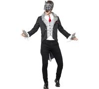 SMIFFYS Costume Lupo cattivo, Deluxe, Grigio, con giacca, coda staccabile, camicia finta, maschera e guanti