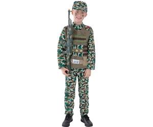 SMIFFYS Costume Militare mimetico da ragazzo, verde, con top, pantaloni e cappello Halloween