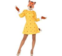 SMIFFYS Costume Miss Fox, Giallo, con vestito, coda applicata, guanti e maschera in EVA Halloween