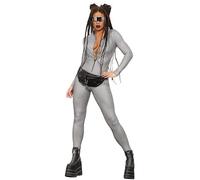 SMIFFYS Costume Miss Whiplash discoteca olografico Fever, Tuta elasticizzata con cerniera
