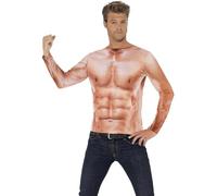 Smiffy's Costume muscoli finti top realistico maniche lunghe stampa a sublimazione Nude Taglia L