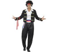 SMIFFYS Costume New Romantic anni '80, nero, con giacca, pantaloni, camicia e fascia per capelli Halloween