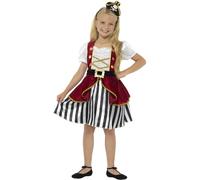 SMIFFYS Costume Pirata, da ragazza, deluxe, rosso e nero, con vestito e cappello Halloween