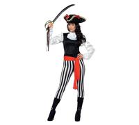 SMIFFYS Costume Pirata donna, nero, con top, pantaloni, copristivali attaccati, volant per collo e cintura Halloween