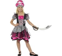 SMIFFYS Costume pirata perfetto, da ragazza, nero e rosa, con vestito e cappello Halloween