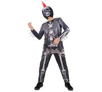 Smiffys Costume punk da scheletro con stampa di teschio a punte, tutto in uno, maschera con cappuccio, per Halloween, per bambini, età 7-9 anni