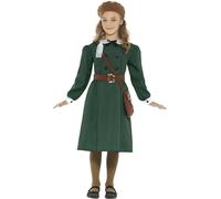 Smiffys Costume Ragazza evacuata Seconda guerra mondiale, grigio, con vestito, cappello, borsae targhetta di identificazione Halloween