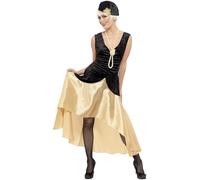 SMIFFYS Costume ragazza Gatsby anni '20, nero e oro abito, cappello e collana di perle
