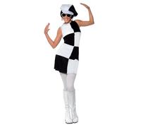 SMIFFYS Costume Ragazza Party anni '60, nero e bianco con abito e cappello Halloween