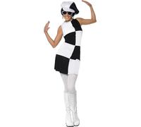 Smiffys 60s Party Girl Costume, Black & White (Size M)