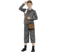 SMIFFYS Costume Ragazzo evacuato della Seconda guerra mondiale, grigio, con giacca, pantaloni,camicia finta, borsa, cappello e targhetta di identificazione