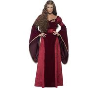 Smiffys Costume Regina medievale deluxe, rosso, con abito, cintura e copricapo Halloween, Carnevale