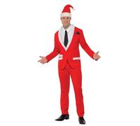 SMIFFYS Costume Santa Cool, rosso, con giacca, pantaloni, cappello, camicia finta e cravatta Halloween