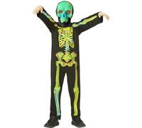 SMIFFYS Costume scheletro neon fluorescente, All in One e maschera Halloween, Carnevale