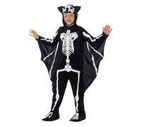 SMIFFYS Costume scheletro pipistrello, Nero, con tuta, cappuccio e ali Halloween, Carnevale