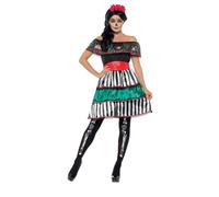 Smiffys Costume señorita Giorno dei morti, Multicolore, con vestito, cintura e fascia per capelli