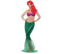 Piccolo Verde Sirena Adulti Donna Costume Vestirsi Lungo Abito Capelli Clip