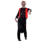 SMIFFYS Costume Sommo sacerdote zombie, Nero, con tunica e collana con crocifisso Halloween