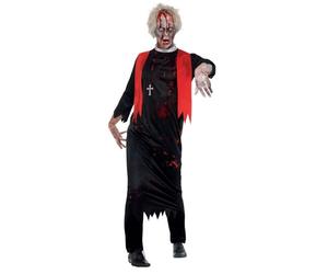 SMIFFYS Costume Sommo sacerdote zombie, Nero, con tunica e collana con crocifisso Halloween