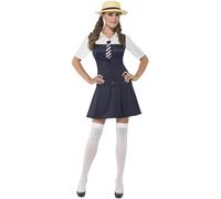 SMIFFYS Costume studentessa nero, vestito e gonna uniti, cravatta e paglietta
