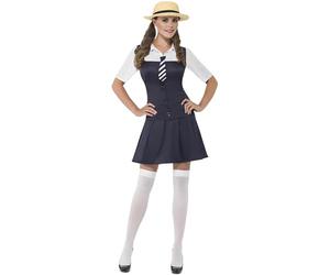 SMIFFYS Costume studentessa nero, vestito e gonna uniti, cravatta e paglietta