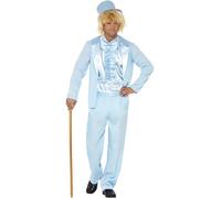 SMIFFYS Costume stupido smoking anni '90, blu con giacca, pantaloni, camicia stampata e cappello Halloween