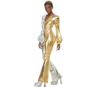 SMIFFYS Costume super chic anni '70, Oro e argento, Tuta intera con cintura