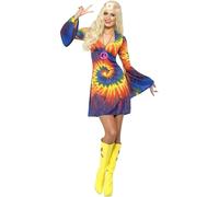 Donne Adulti 1960s Hippy Multicolore Floreale Psichedelico Fancy Dress Costume
