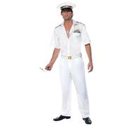 Smiffys Costume Top Gun Captain, Bianco, con camicia, pantaloni e cappello Halloween, Carnevale