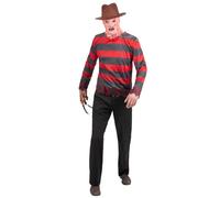 Smiffys Costume ufficiale Nightmare On Elm Street Freddy Krueger con top stampato a righe e maschera passamontagna effetto bruciato, vestito per Halloween, taglia L
