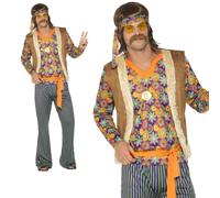Smiffys Costume Uomo Hippie 1960s 70s Completo Fancy Dress Multi