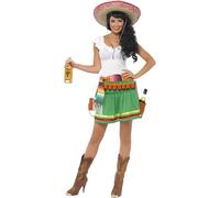 SMIFFYS Costume verde da ragazza degli shot stile messicano con vestito, cintura per gli shot e cintura con foderi