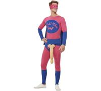 SMIFFYS Costume Willyman supereroe, Rosa e blu, con body, maschera per occhi e sovrapantaloni Halloween