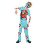 Smiffys Costume Zombie Chirurgo, Azzurro, comprende Pantaloni Insanguinati, Top, Maschera e Stetoscopio Halloween