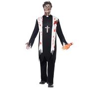 SMIFFYS Costume Zombie Prete, comprende Top Insanguinato, Ferita in Lattice, Collare e Pantaloni Halloween