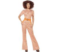 Donna Disco 70s 80s Chic Arancione Tuta Volpe Era Costume per Festa