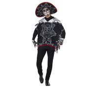 Smiffys Day of the Dead Bandit Costume, Black & White
